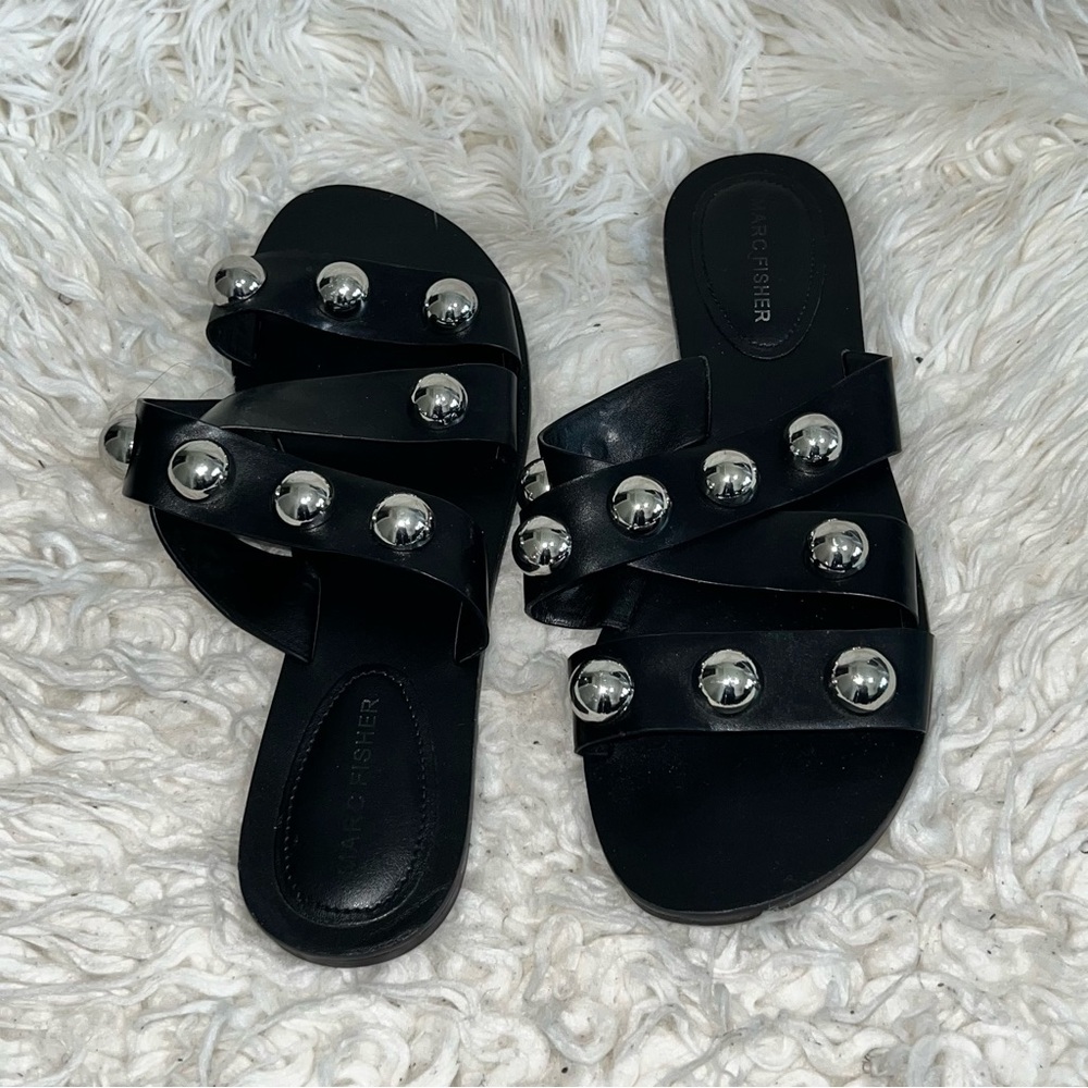 Marc Fisher Black Sandals with Silver Accents